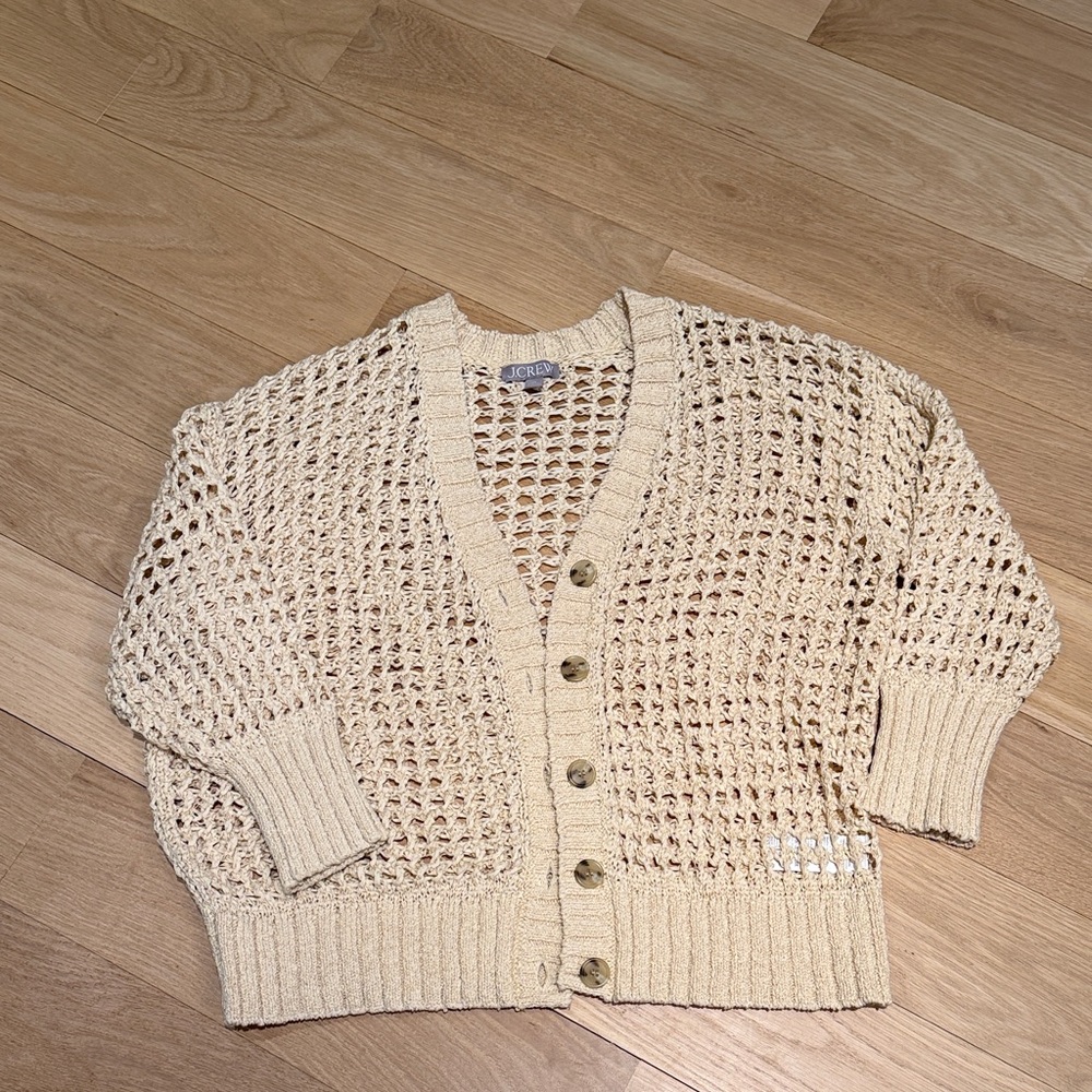 J. Crew Cream Open-Weave Button Front Cardigan